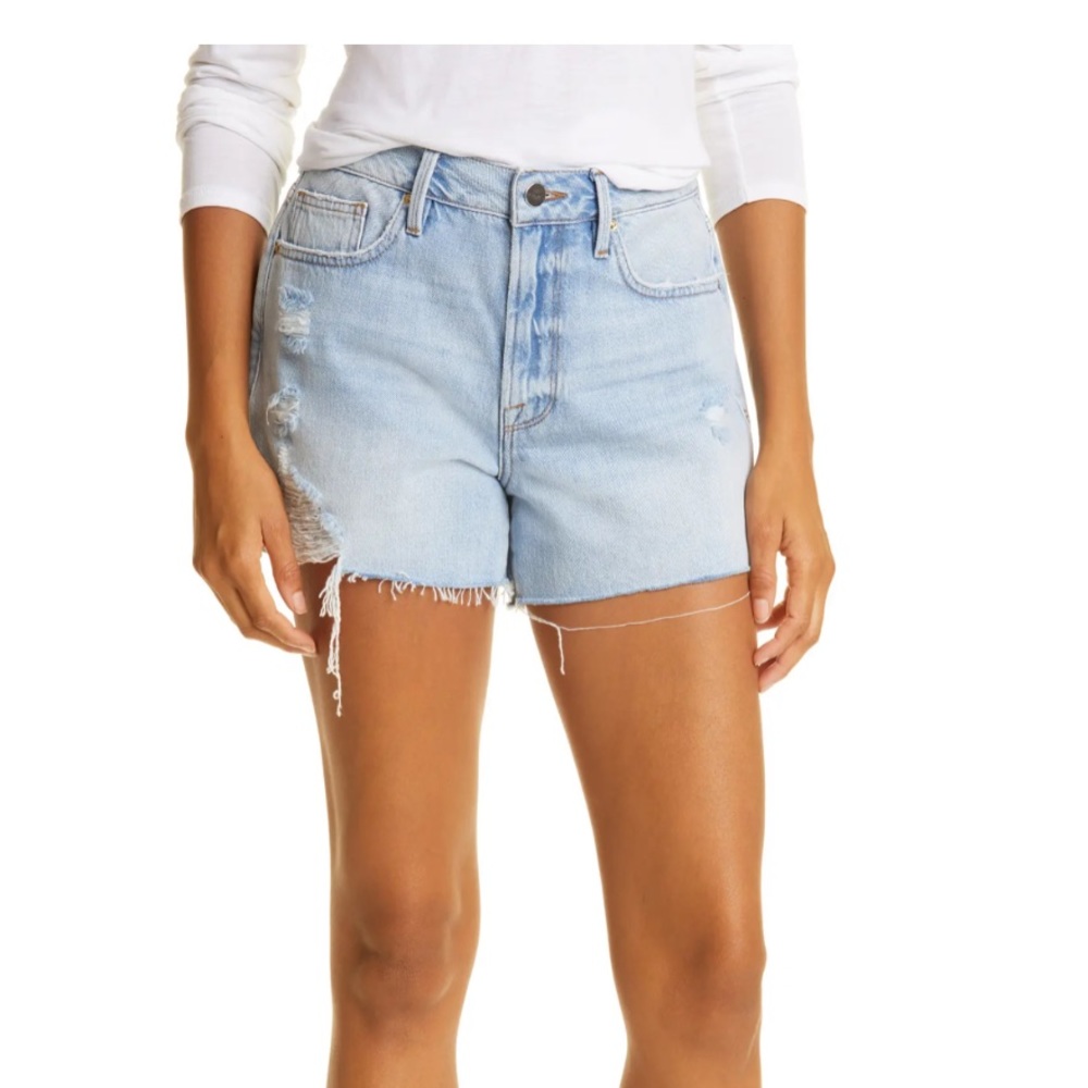 FRAME Le Brigette High Waist Raw Edge Denim Shorts